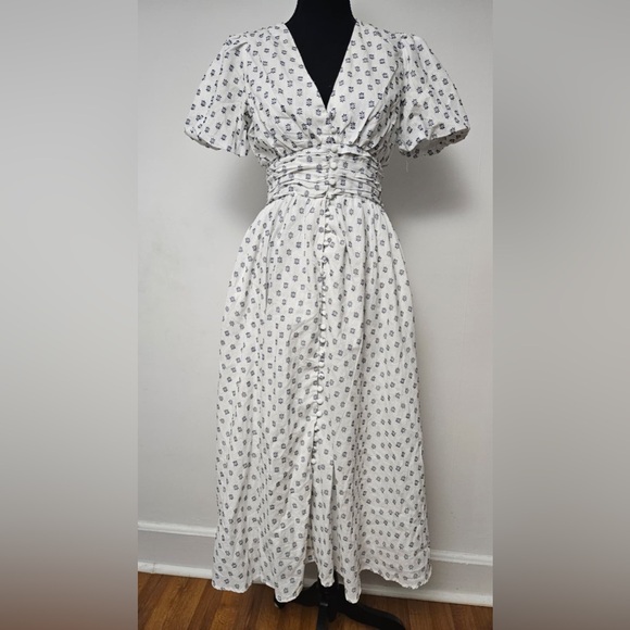 Anthropologie Womens Maxi Dress White/Navy Somerset Embroidered Floral - Picture 3 of 5